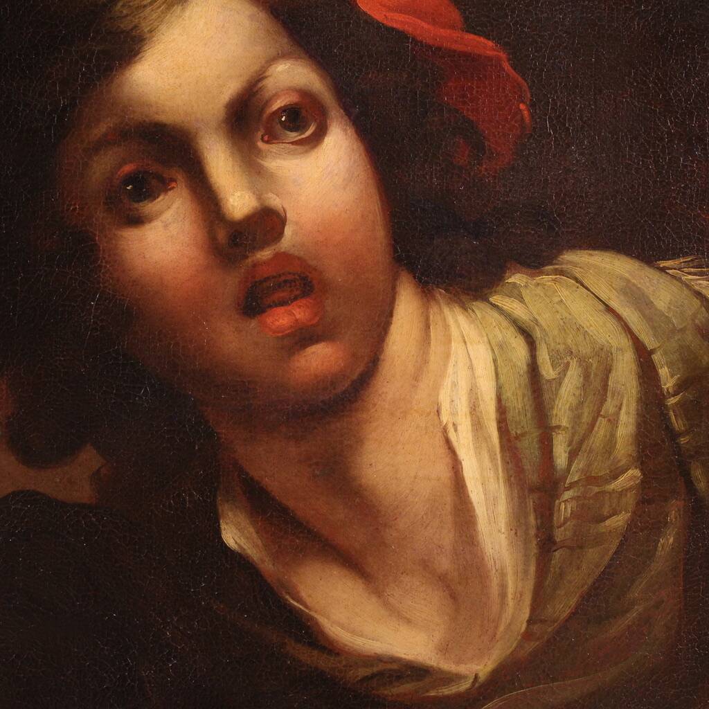 Antique French painting from the 18th century, portrait of a soldier