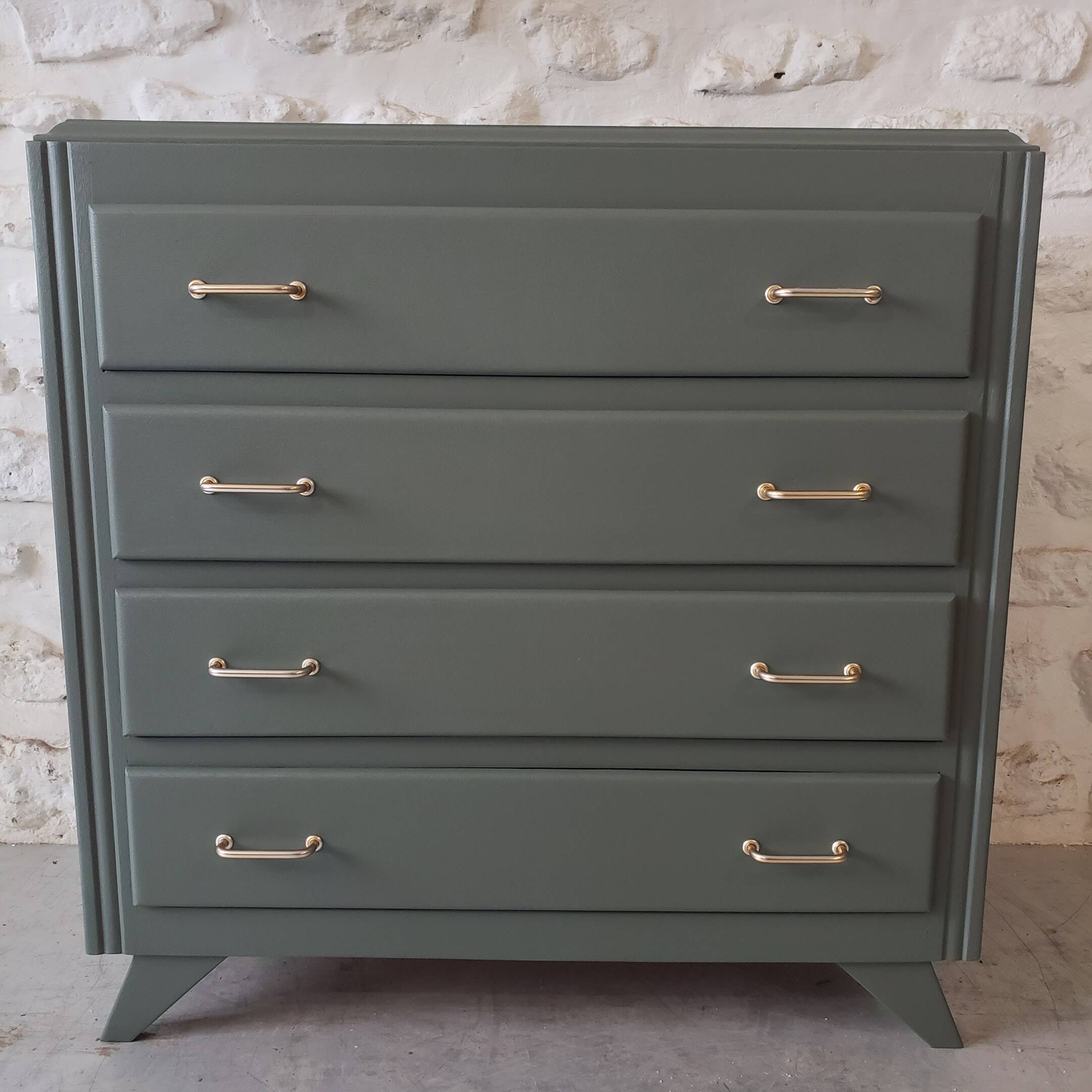 Vintage dark green gray chest of drawers