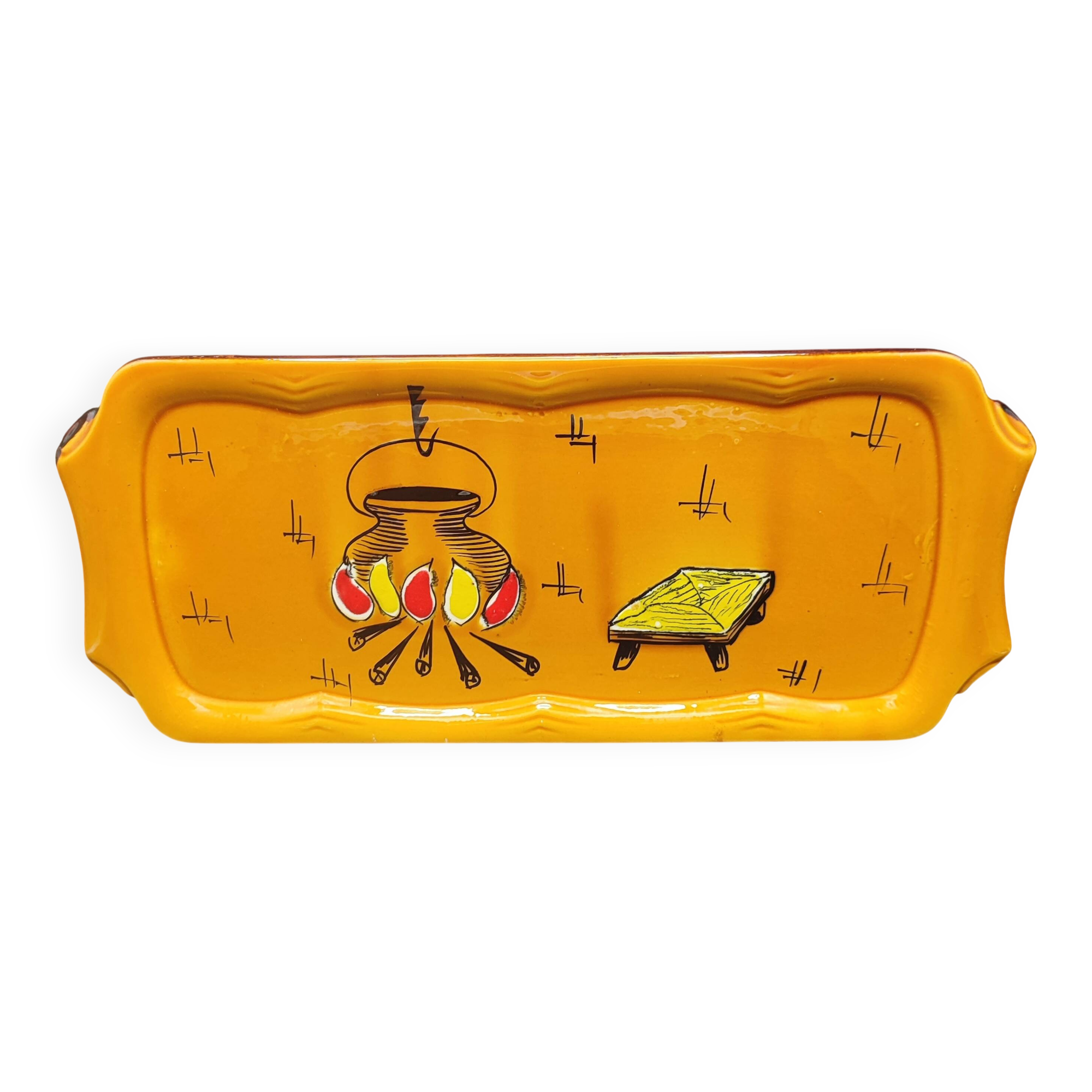 Long vintage ceramic plate from Poët-Laval