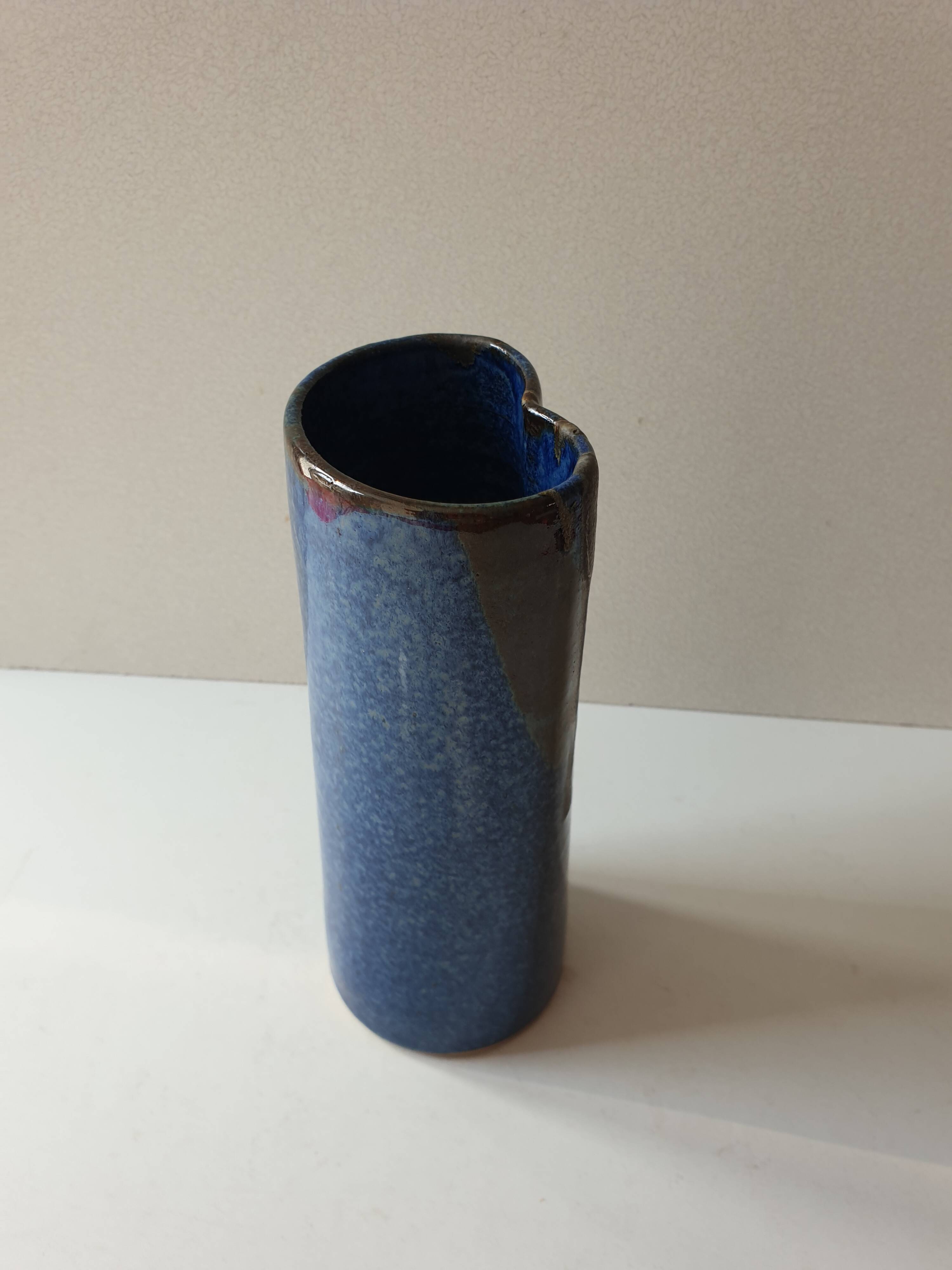 Ceramic vase with blue cover Signed Jean CACHELEUX (Puisaye)