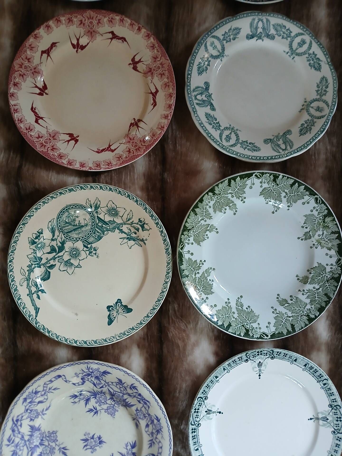 10 antique flat plates in ironstone
