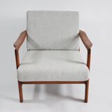 Scandinavian restored armchair Baczyk, 1960s,light grey fabric