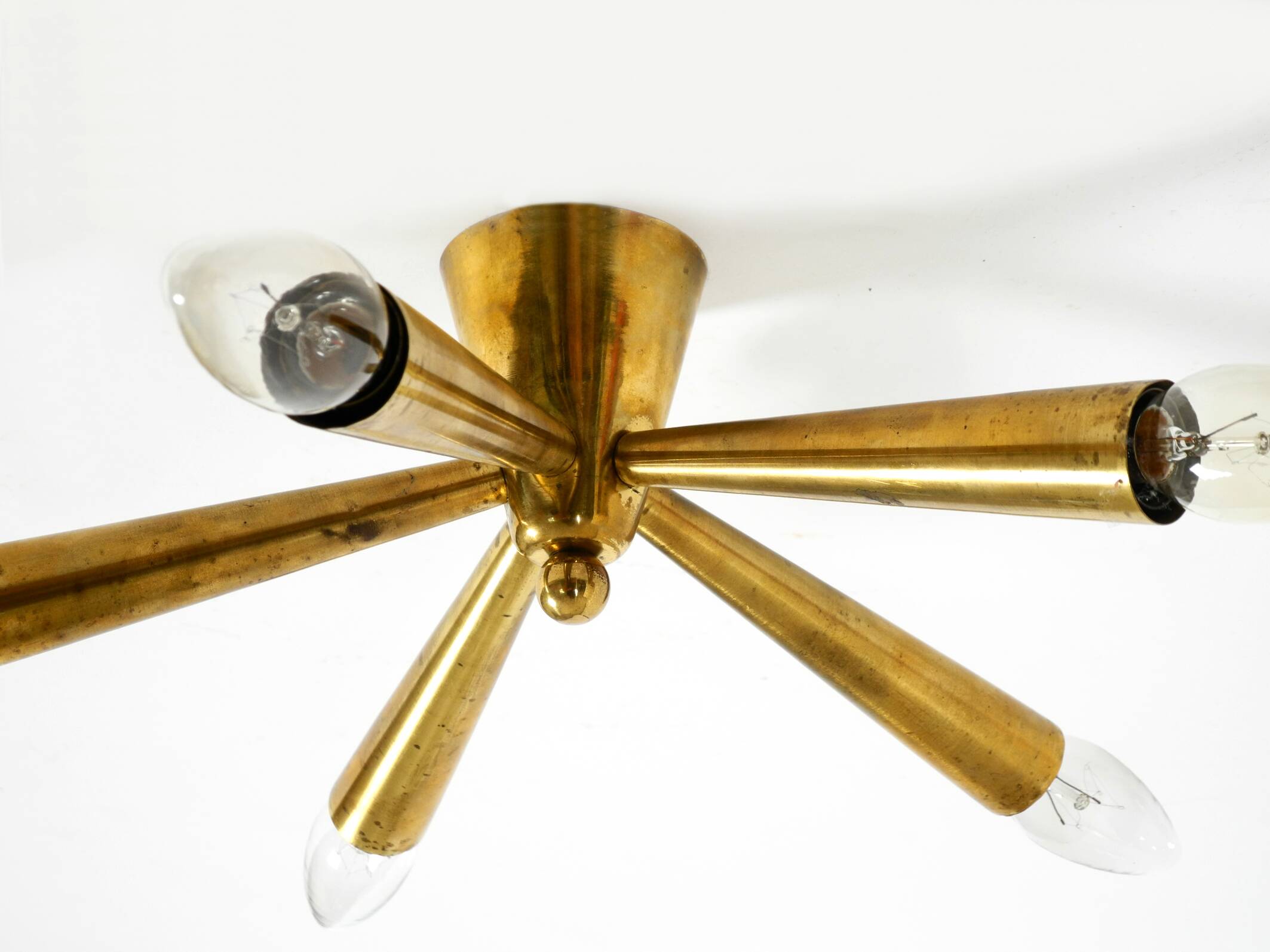 Original small mid-century modern brass Sputnik ceiling lamp with five arms