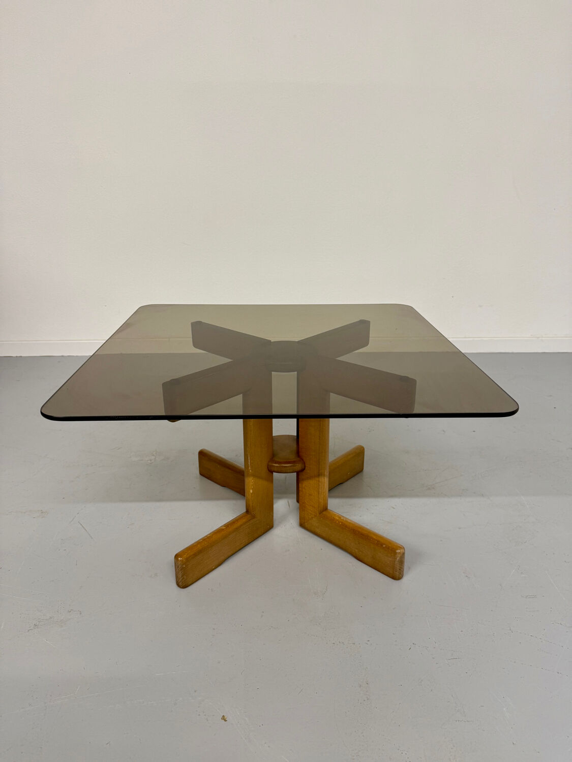 Vintage coffee table in wood and smoked glass, Scandinavian design, 70s