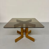 Vintage coffee table in wood and smoked glass, Scandinavian design, 70s
