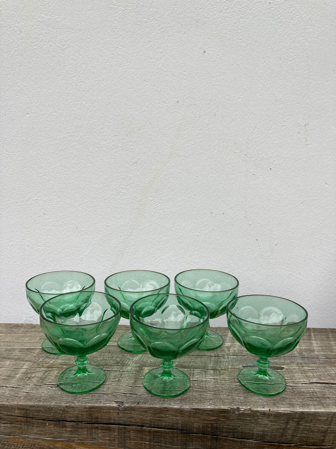 6 ice cups or stemware in vintage green glass