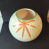 Lunéville France round vase – kiwi & leaf decoration – soft green vintage