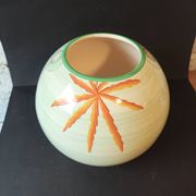 Lunéville France round vase – kiwi & leaf decoration – soft green vintage