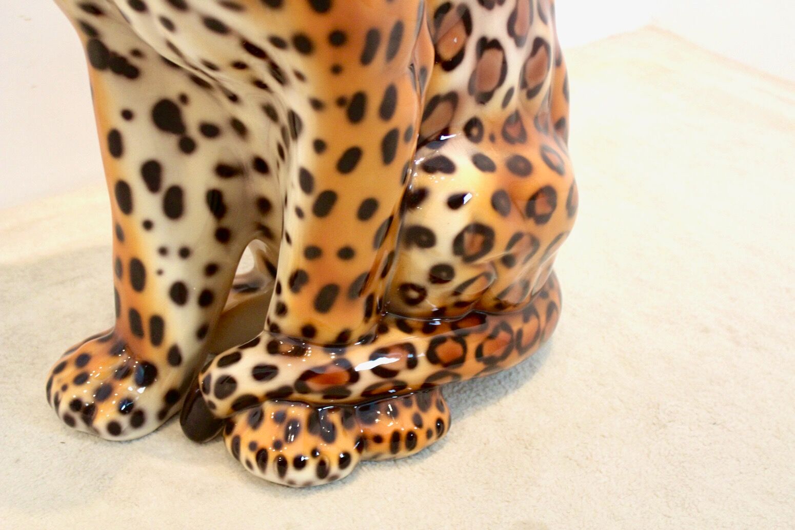 Handmade Italian ceramic leopard sculpture