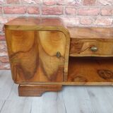 Renovated art deco dressing table with mirror, light walnut