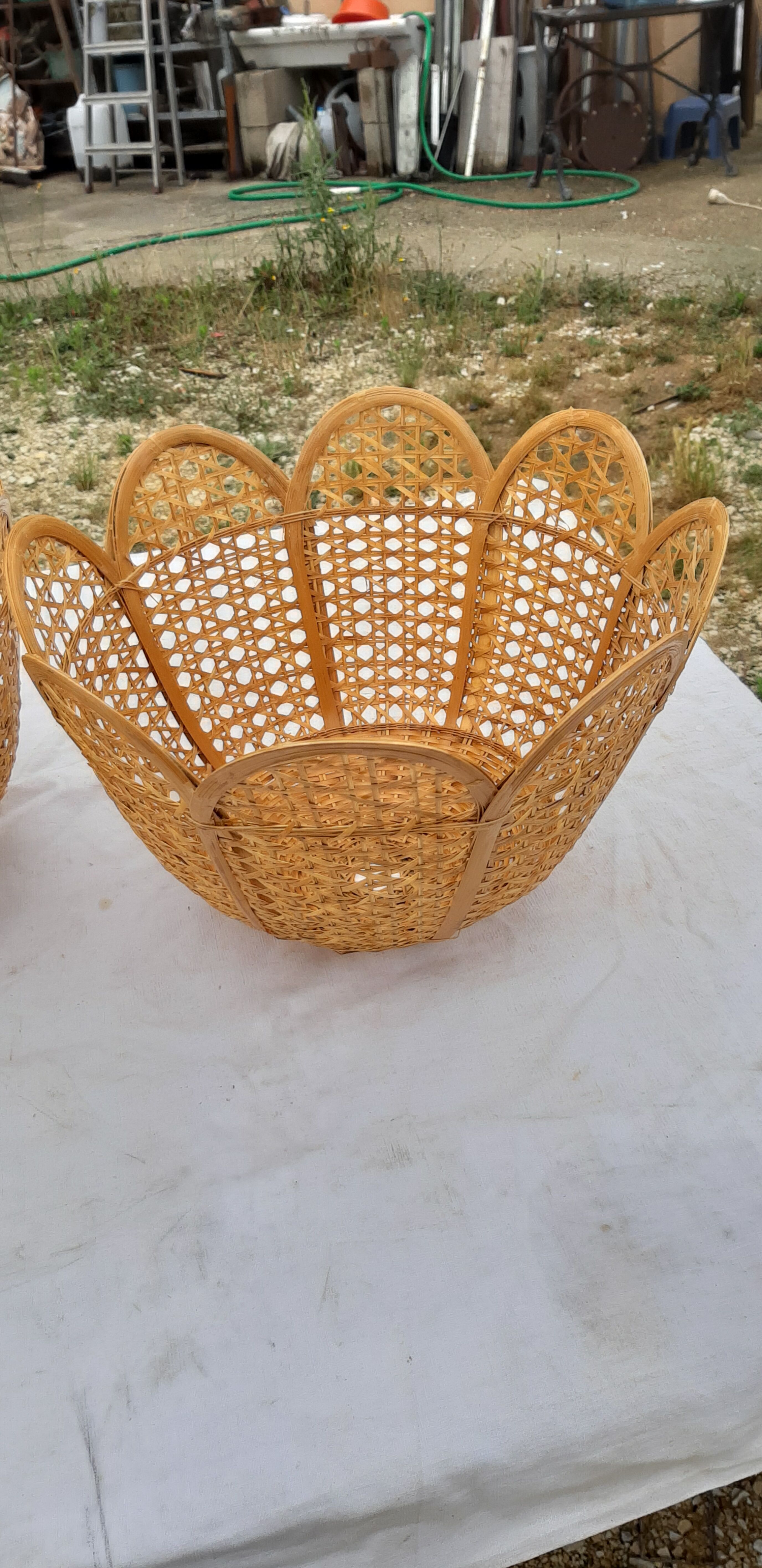 Set of 4 vintage wicker pendant lamps