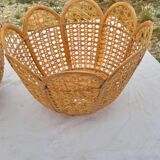 Set of 4 vintage wicker pendant lamps
