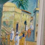 Original Swedish mid-century oil painting on panel "City" – Vintage and frame