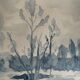 Tableau Aquarelle signé monochrome blue jeans « la forêt bleue »