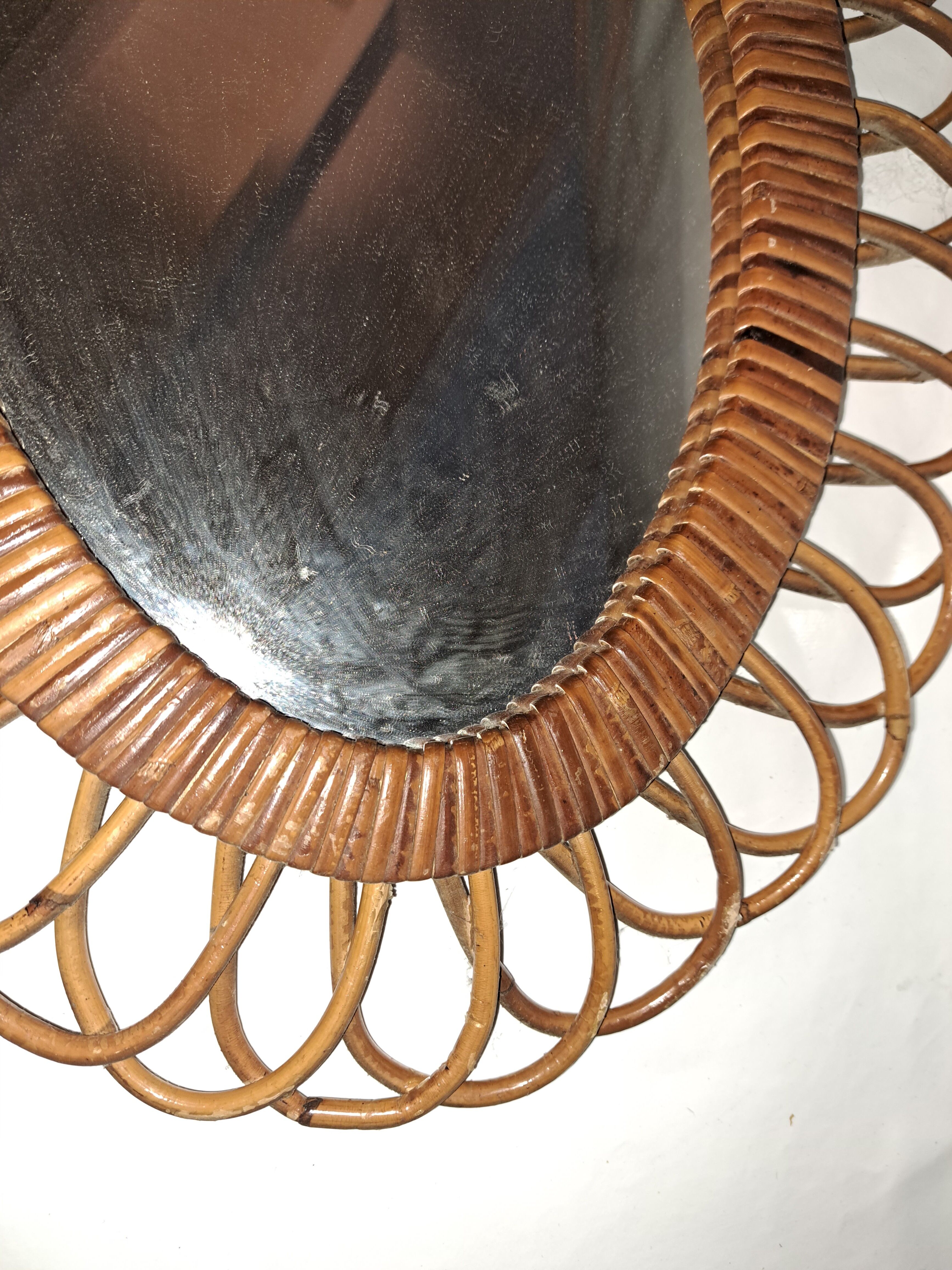 Vintage rattan mirror. 1970s.