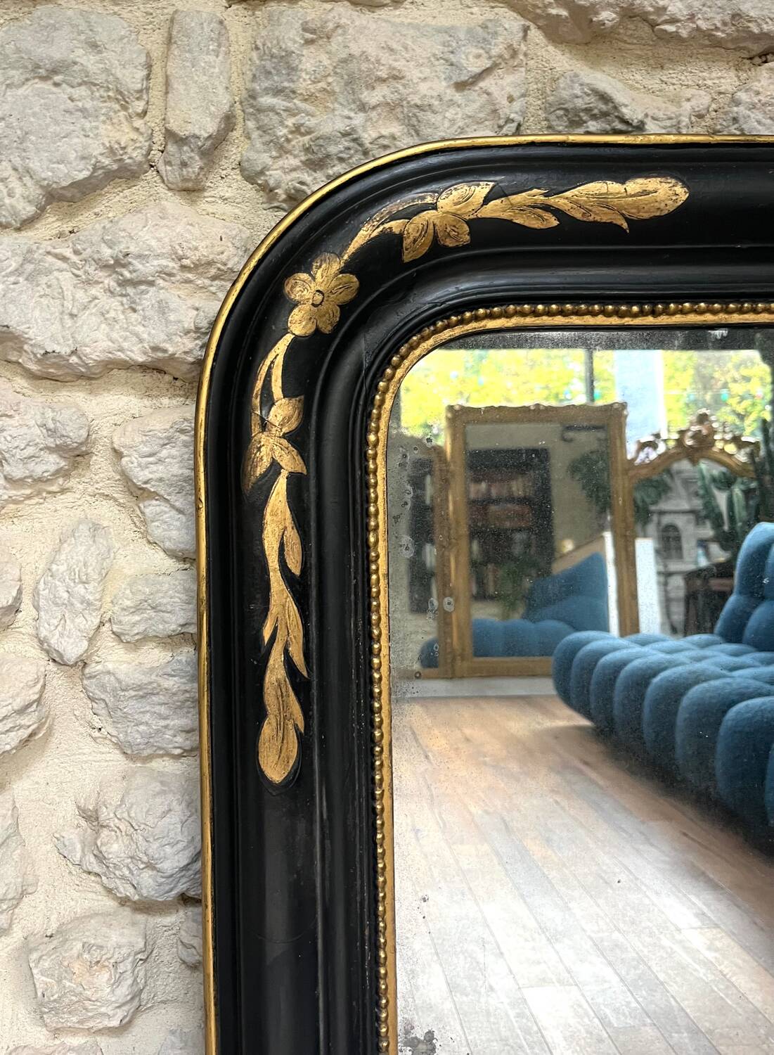 Antique mirror 107/102cm Louis-Philippe beaded from the Napoleonic III era.