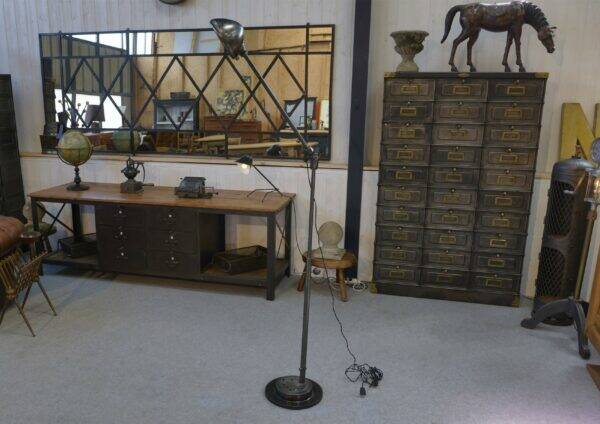 1950s Adjustable Industrial Metal Workshop Floodlight Floor Lamp