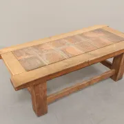 Brutalist Oak Coffee Table with Red Terracotta Tiles, 1950s