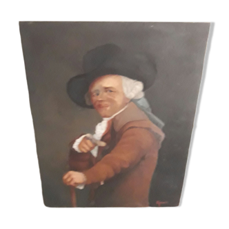 Old oil on canvas portrait painting signed Gouet