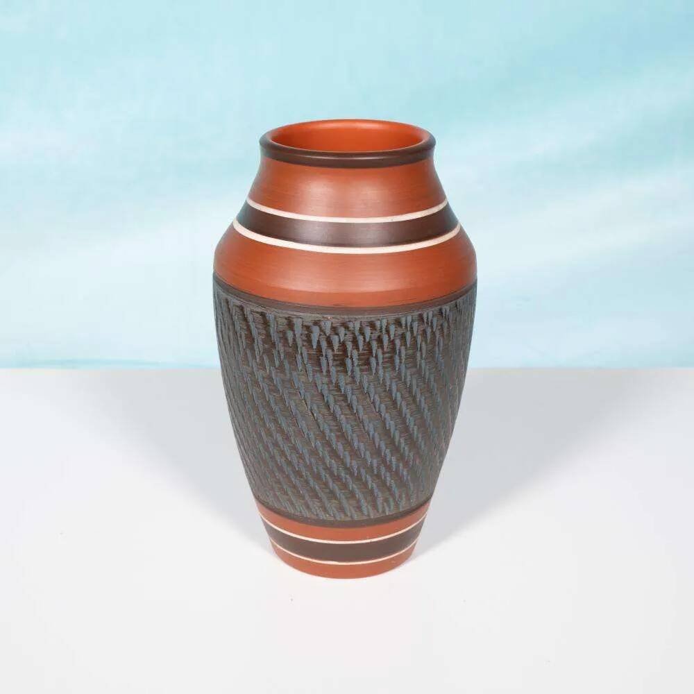 Vintage handmade ceramic vase, terracotta and oil.