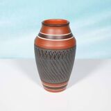 Vintage handmade ceramic vase, terracotta and oil.