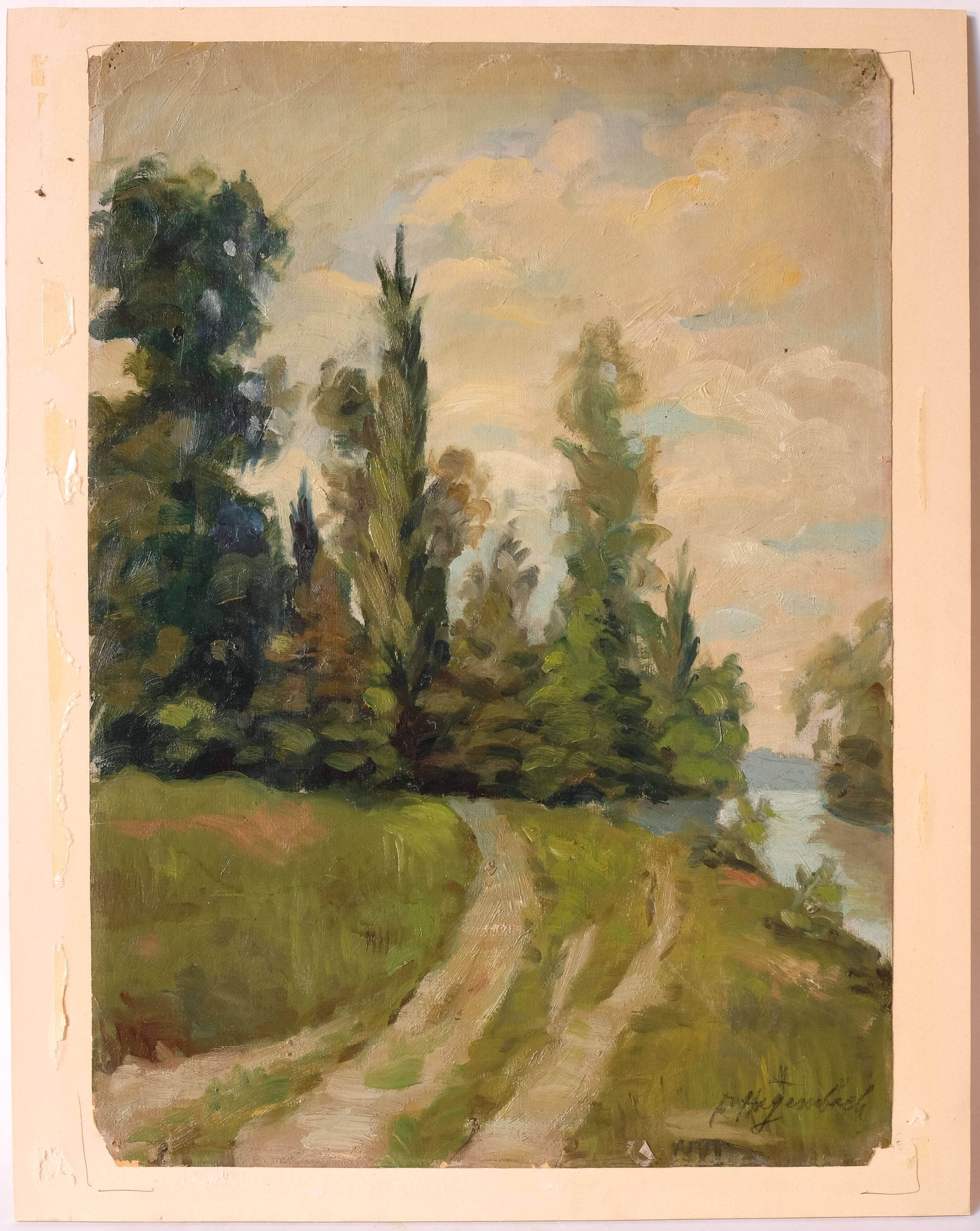 Painting path to the forest landscape