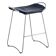 Bar stool, aged flat steel and navy blue leather, contemporary style.