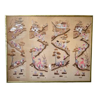 Embroidered silk panel frame XXth