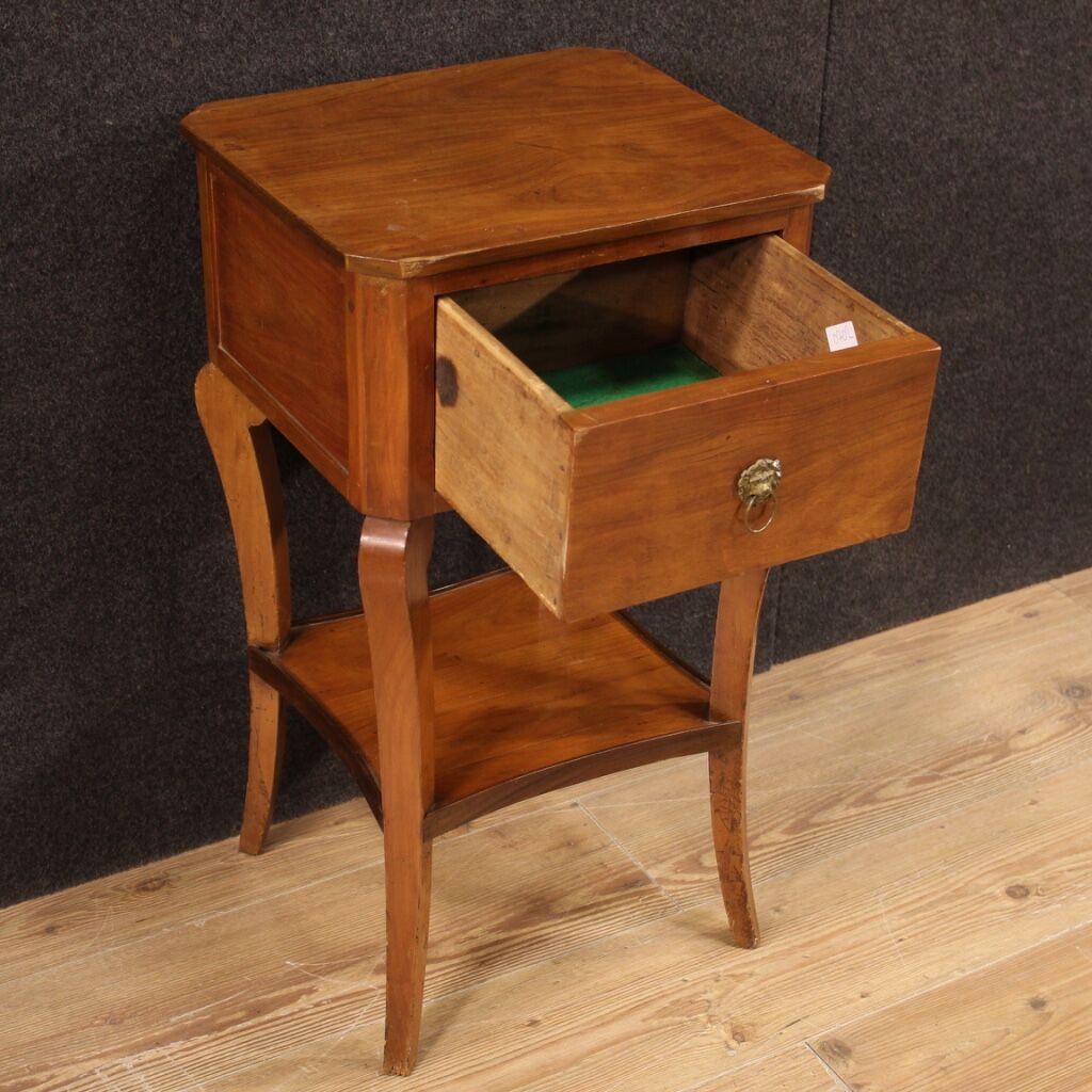 Italian side table in cherry, walnut and fruitwood