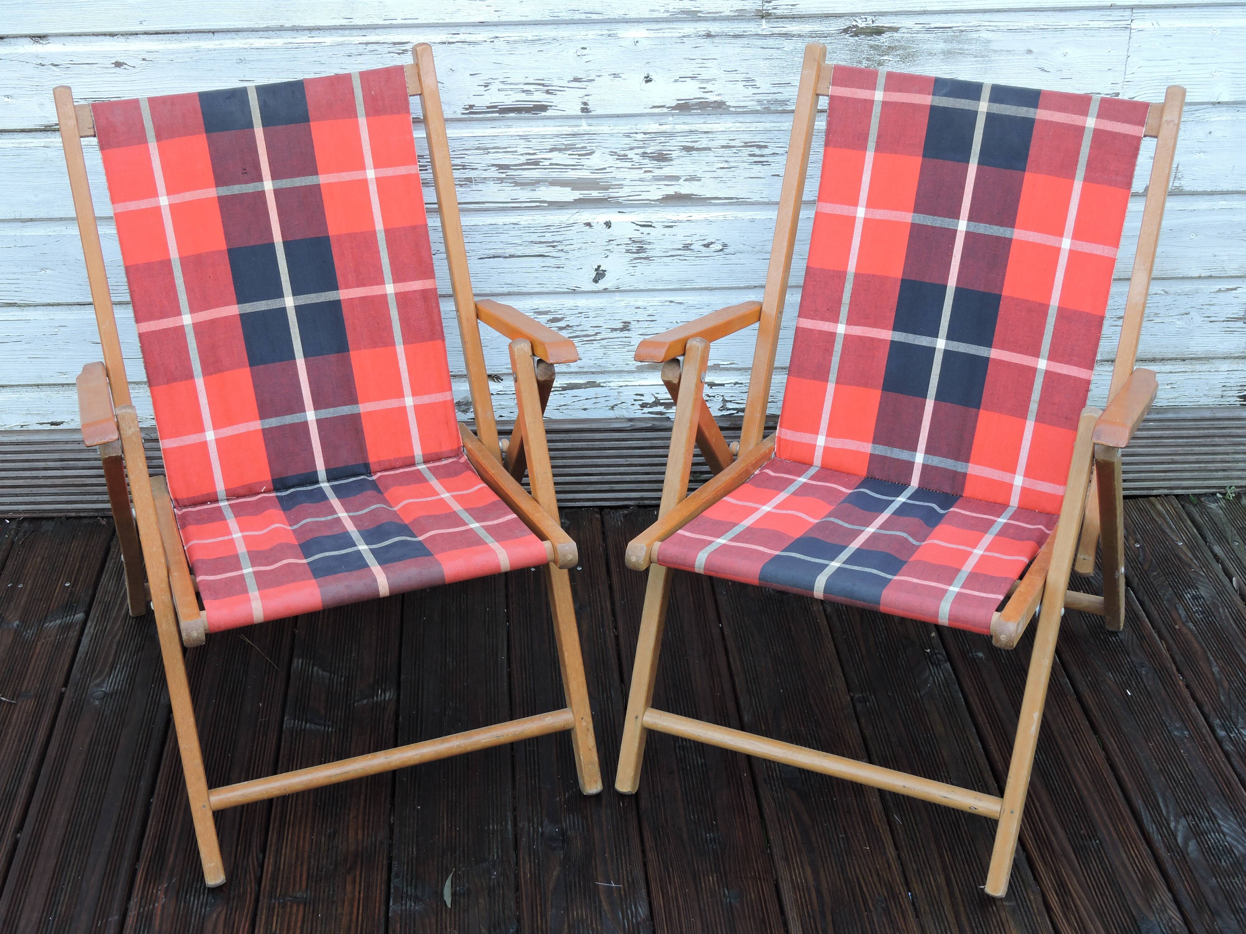 Pair of folding camping chairs Plidéal vintage 1950