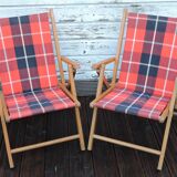 Pair of folding camping chairs Plidéal vintage 1950