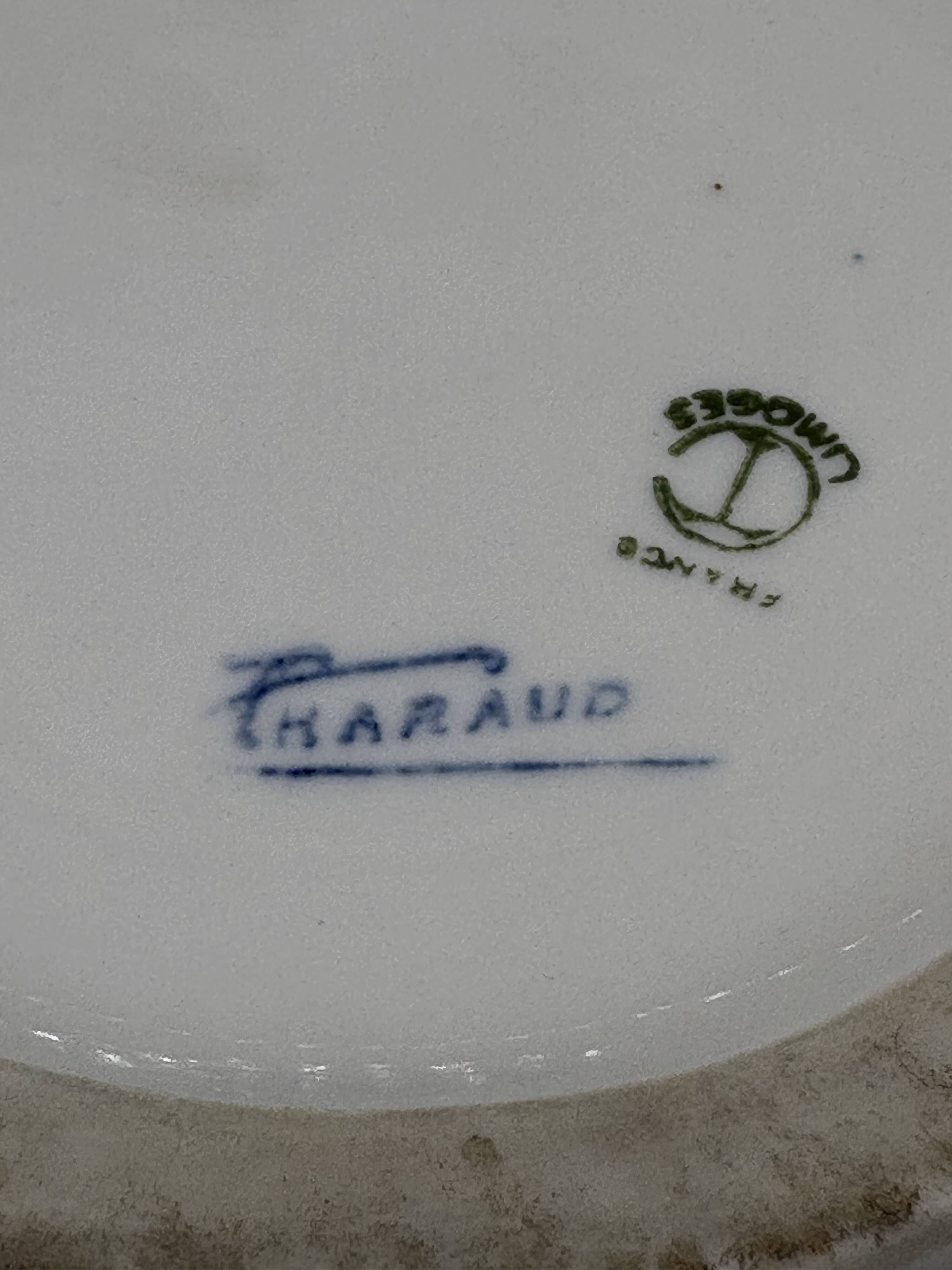 Large Tharaud Limoges vase in cobalt blue porcelain with floral decoration.