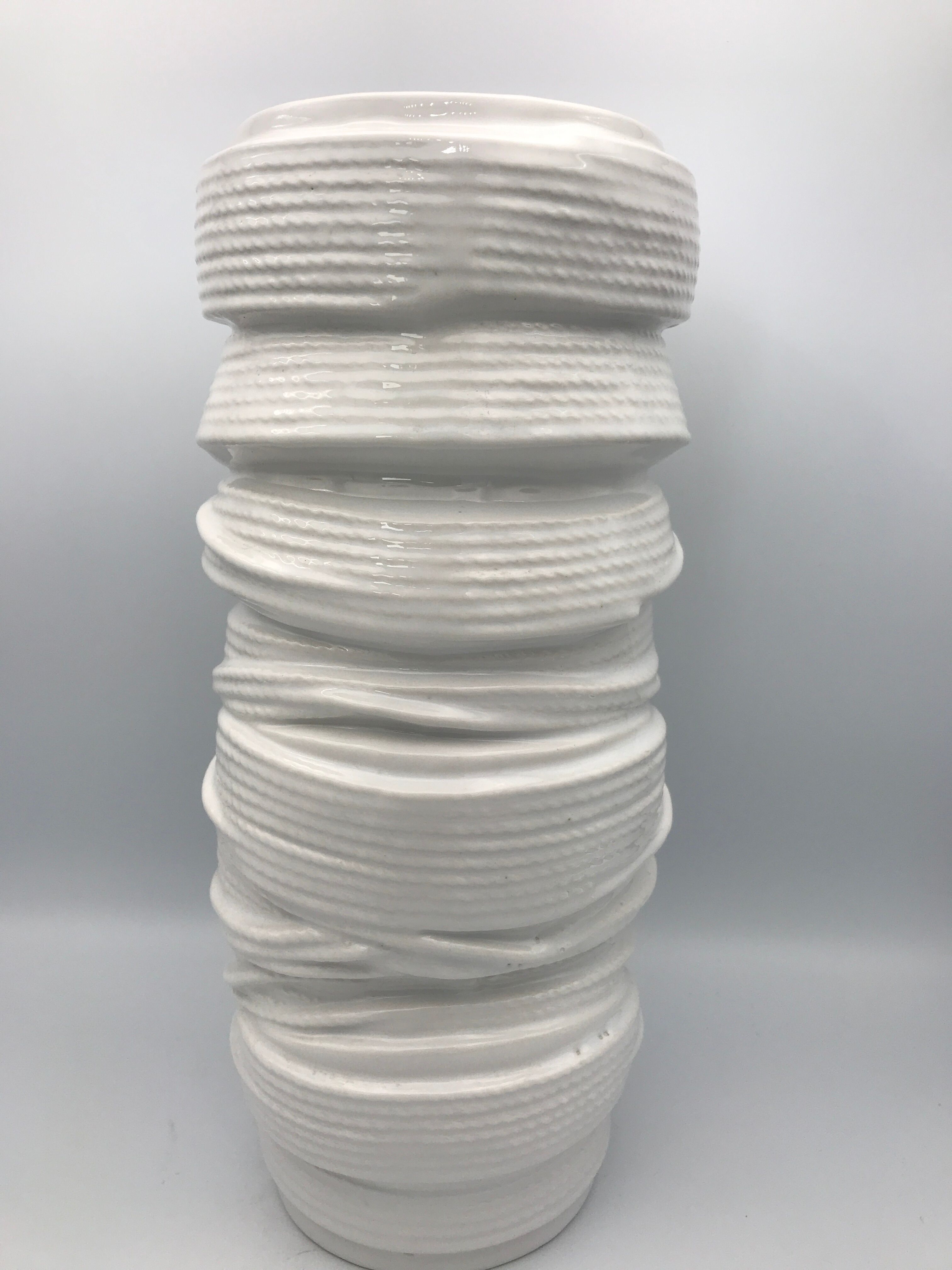 Vase tubular shape MODERNIST in ceramic enamelled White 30.5 cm