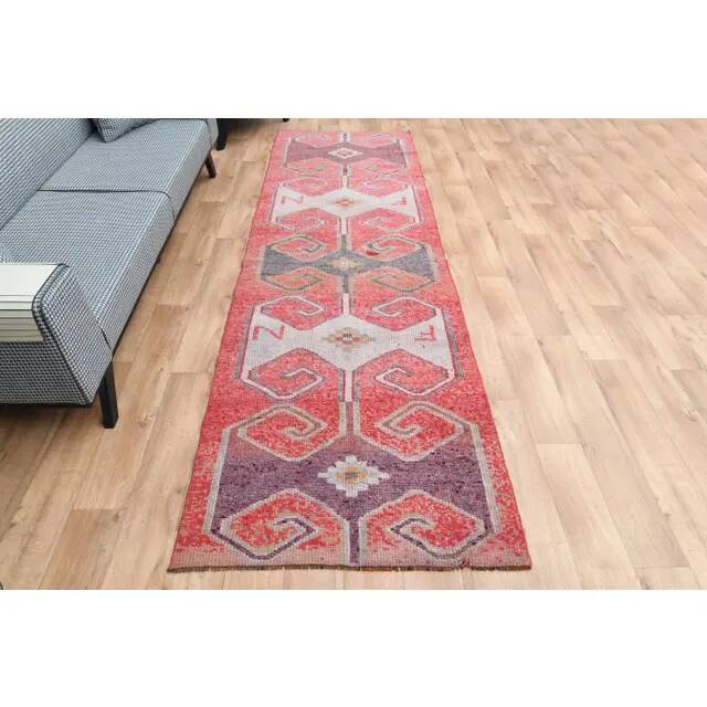 1970s Turkish Oushak Handmade Wool Cotton Pink Area Rug 103x335