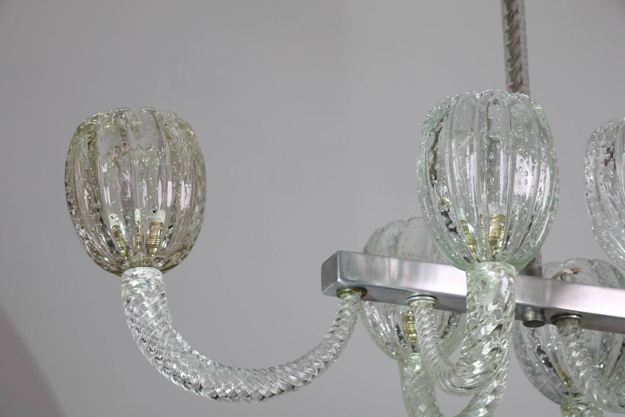 Amazing 6 Light BarovierArt Deco Chandelier, "Bullicante" Glass Murano, 194