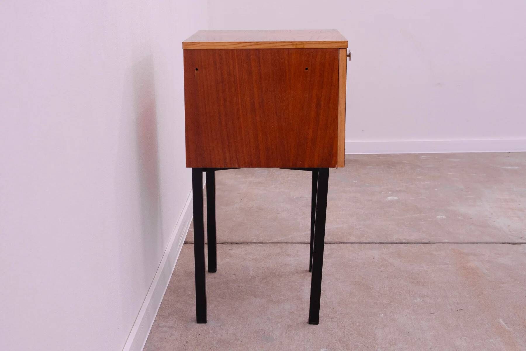 Mid-century bedside table by UP Závody, walnut nightstand with storage