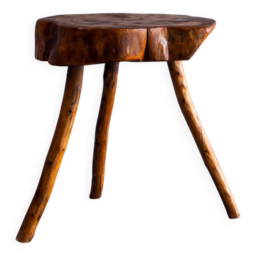 Vintage French elm wood trunk side table