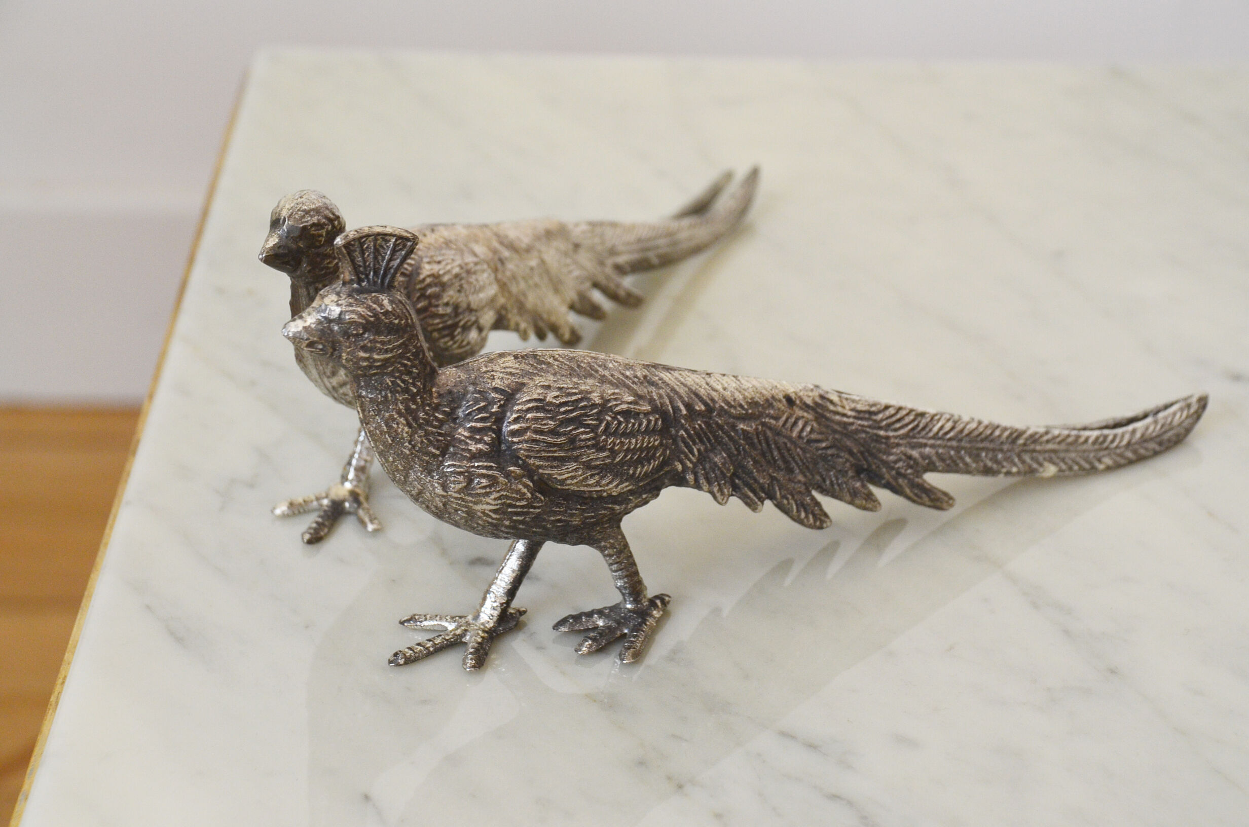 Paperweight birds pheasants vintage metal