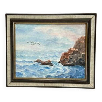 Mid-Century Oil on Panel “Sea” by G. Ahlstrom, Vintage & Framed 30×25cm