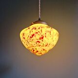 Suspension art déco en verre moucheté multicolore, années 1930