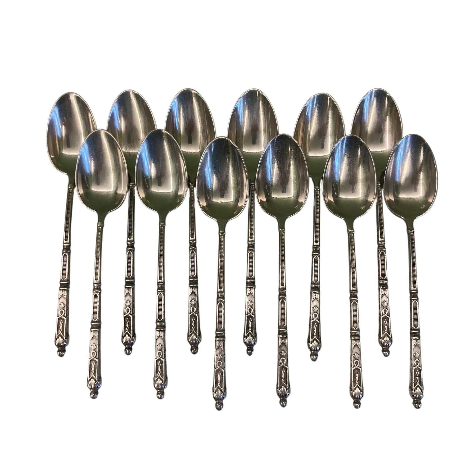 12 small silver-plated metal spoons, Russian-style handles, SAM Lux