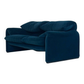 Blue green striped Cassina Maralunga 2-seater sofa by Vico Magistretti
