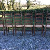 Vintage mulched chairs with high oak backrests with turned legs