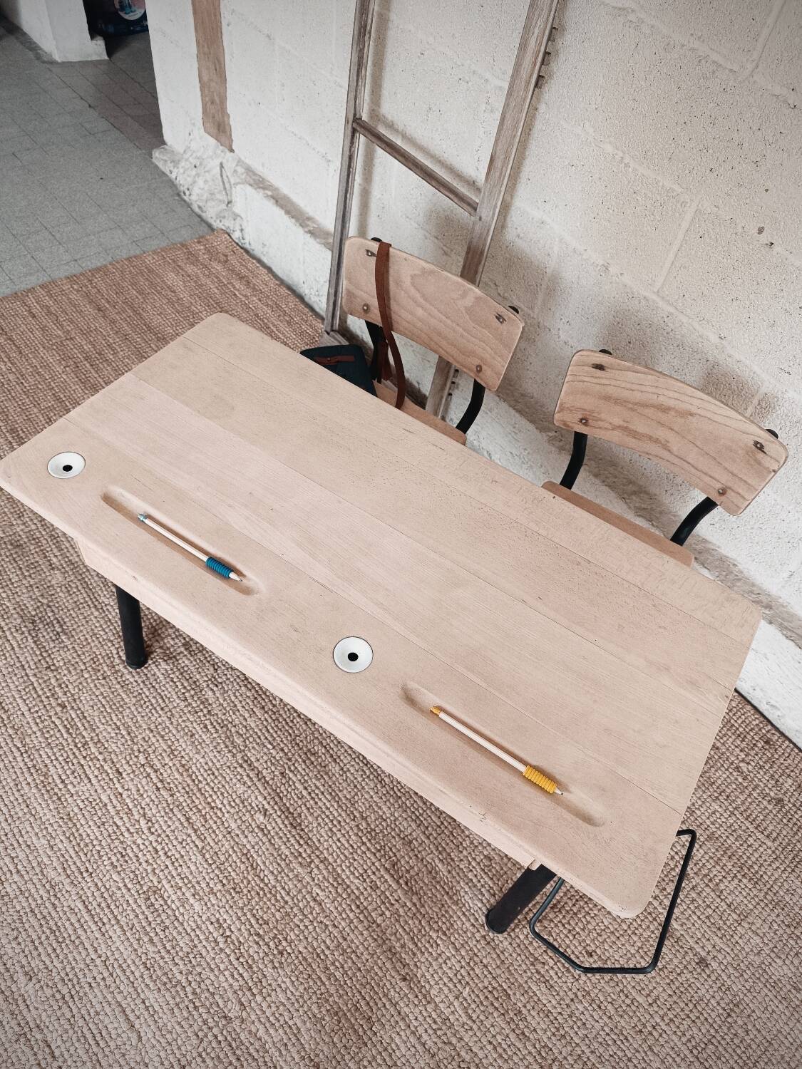 Old double school desk