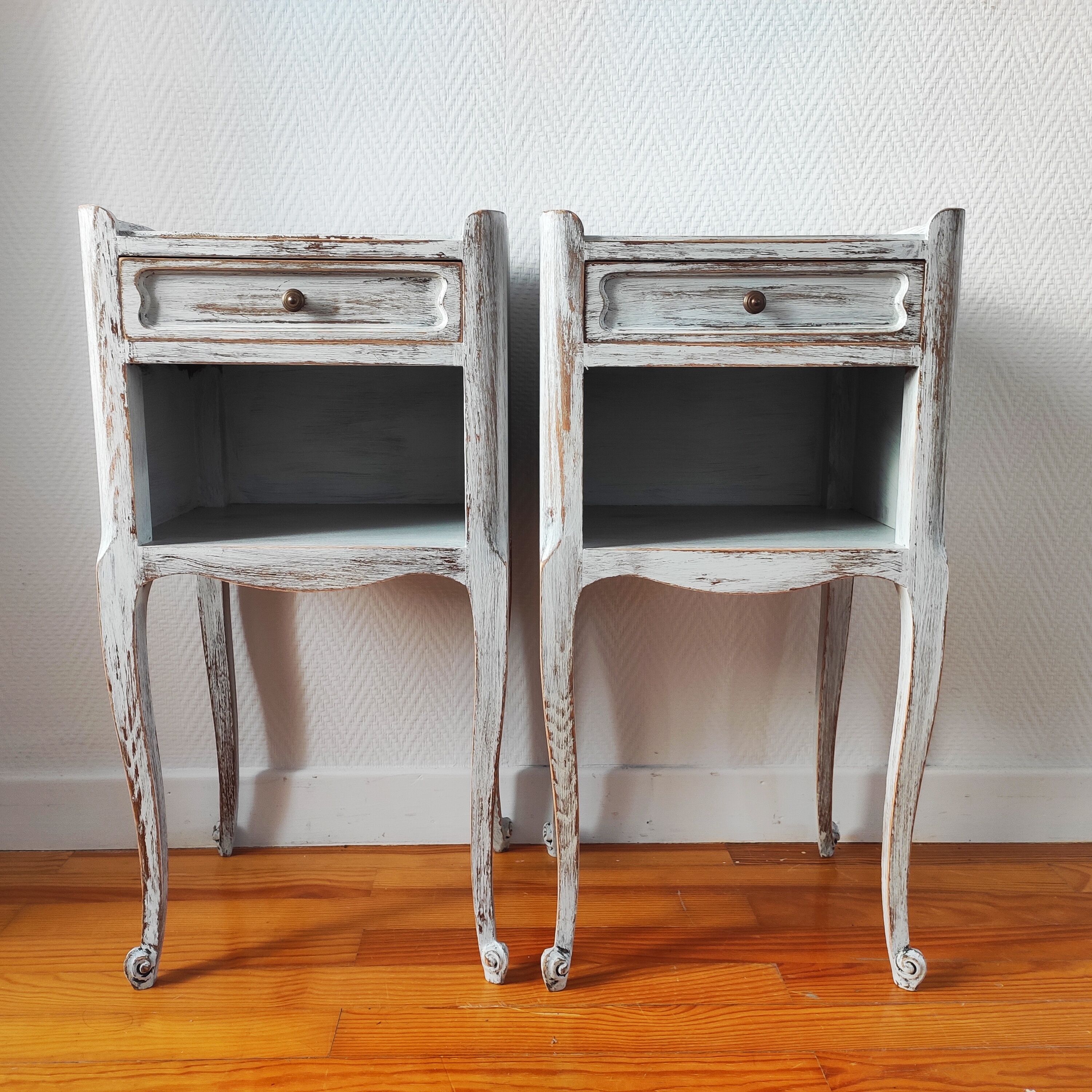 Pair of patinated bedside tables