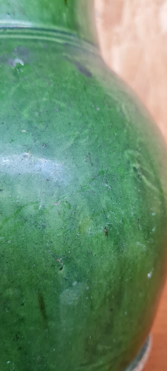 Green varnished stoneware pitcher