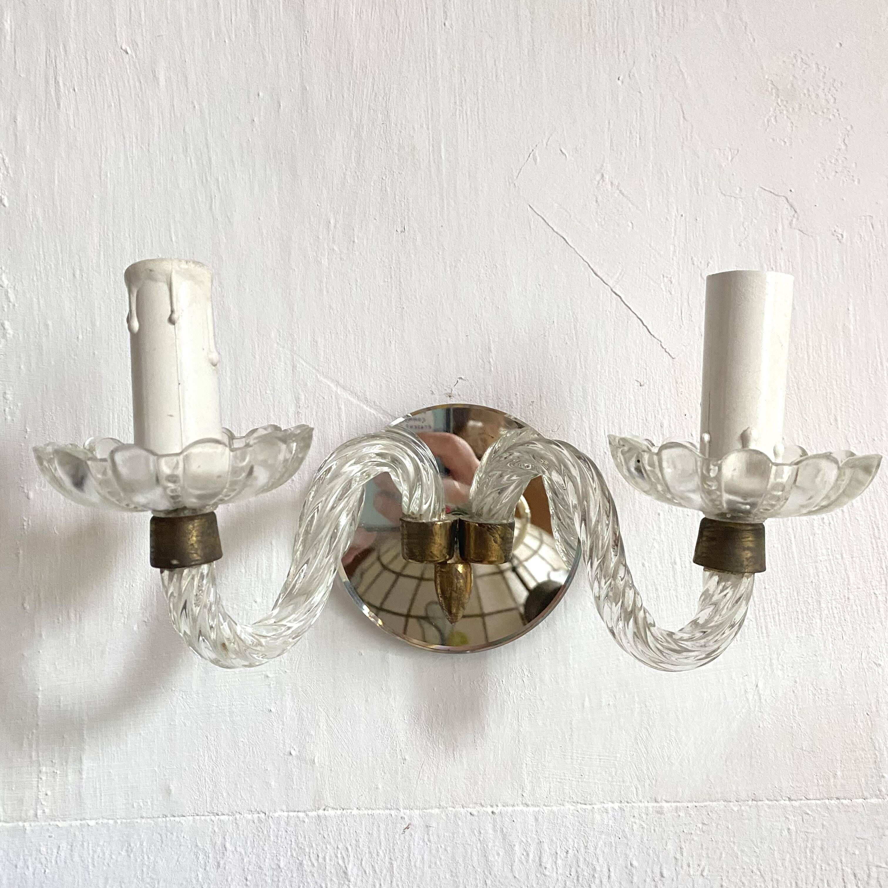 2-light murano glass and mirror wall light