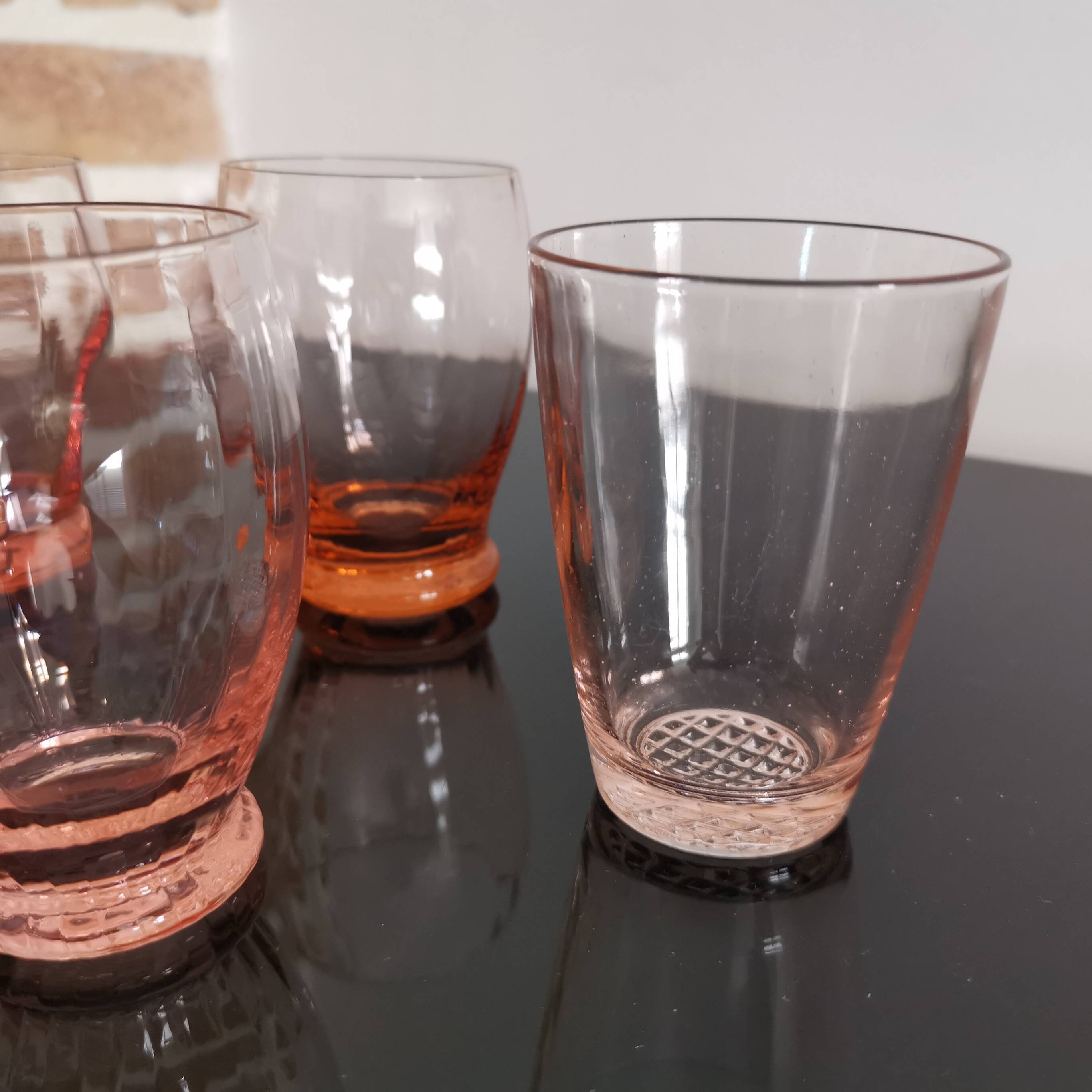 5 mismatched vintage pink glasses