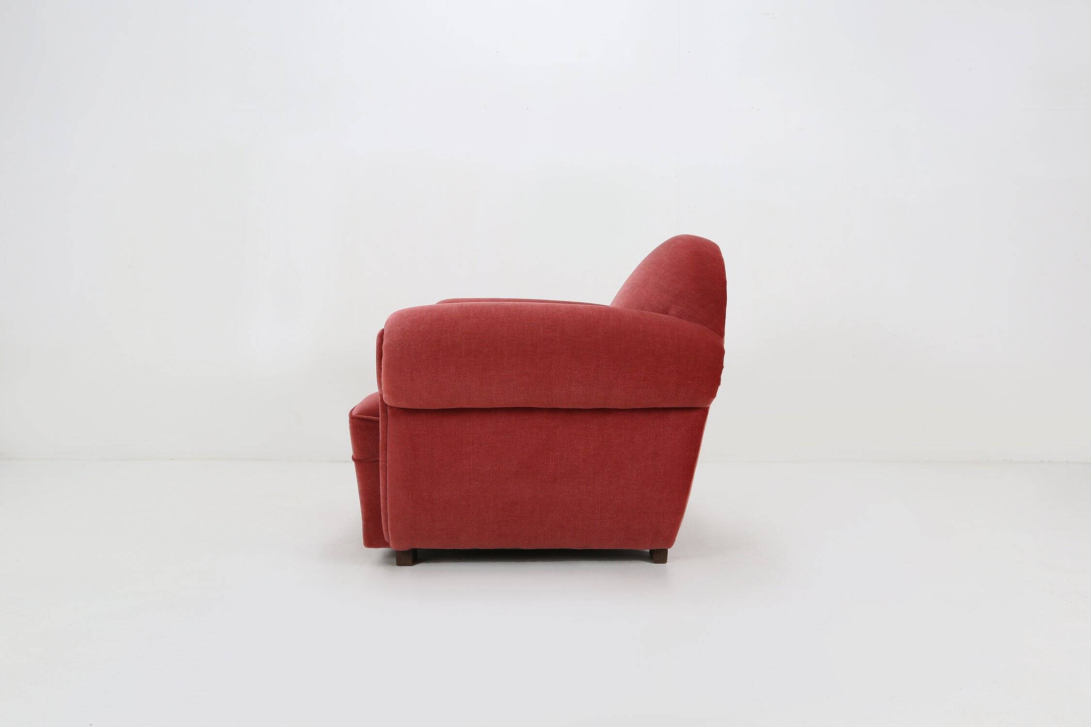 Set of 3 French Art Deco Red velvet Upholstered Armchairs, 1930s