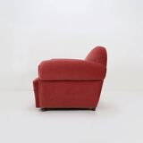 Set of 3 French Art Deco Red velvet Upholstered Armchairs, 1930s